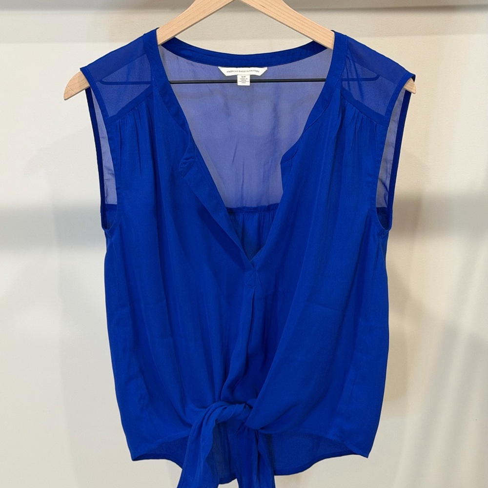 American Eagle Outfitters Royal Blue Tie-Front Blouse